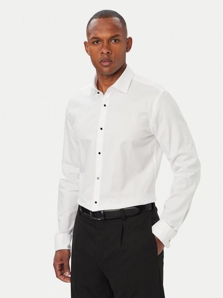 HUGO Koszula Kamir 50566484 Biały Slim Fit. Białe koszule męskie Hugo, m, bez wzorów, z bawełny, bez kołnierzyka, bez ramiączek. Za 549.99 zł.