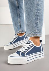 Granatowe Trampki na Grubej Podeszwie z Cyrkoniami Asgerda. Niebieskie trampki i tenisówki damskie Born2be, z aplikacjami, z jeansu. Za 84.99 zł.