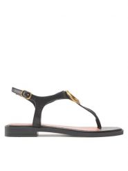 Guess Sandały Miry FL6MRY LEA21 Czarny. Czarne sandały damskie Guess, z aplikacjami, ze skóry, bez obcasa, na płaskiej podeszwie. Za 529.99 zł.