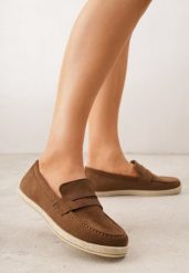 Brązowe Mokasyny z Plecionką w Stylu Boho Galenatea. Brązowe mokasyny damskie Renee, z jeansu. Za 69.99 zł.