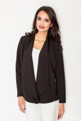 Stylowy Żakiet z Wolnymi Połami - Czarny. Czarne marynarki i żakiety damskie Figl, m, bez wzorów, z materiału, eleganckie. Za 239.00 zł.