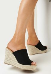 Czarne Klapki Peep Toe na Plecionym Koturnie Esadima. Czarne klapki damskie Born2be, bez wzorów, bez obcasa, na koturnie. W wyprzedaży za 87.99 zł.