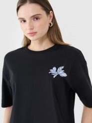 4F T-shirt oversize z nadrukiem damski - czarny XL. Czarne t-shirty damskie 4f, xl, bez wzorów, z bawełny, bez kołnierzyka. W wyprzedaży za 39.99 zł.