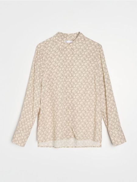 Wzorzysta koszula z wiskozy - Inny. Koszule damskie Sinsay, l, bez wzorów, z wiskozy, bez kołnierzyka, bez ramiączek. Za 29.99 zł.