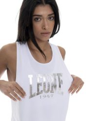 Top damski Leone 1947 Apparel bez rękawów z bawełny z dużym logo. Czarne topy sportowe damskie LEONE 1947 APPAREL, l, bez wzorów, z bawełny, bez ramiączek. Za 138.93 zł.