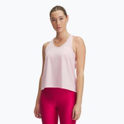 Top treningowy damski Under Armour Tech Swing Tank prime pink/white. Czerwone topy damskie Under Armour, bez wzorów, bez kołnierzyka. Za 73.99 zł.