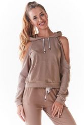 Krótka Bluza z Rozcięciami na Ramionach - Beżowa. Brązowe bluzy bez kaptura damskie Infinite You, l, z bawełny. Za 167.90 zł.