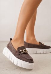 Brązowe Skórzane Mokasyny na Grubej Podeszwie Zdobione Perforacją i Łańcuszkiem Ariuk. Brązowe mokasyny damskie Born2be, z dzianiny. Za 169.99 zł.