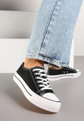 Czarne Trampki Basic z Cholewką przed Kostkę na Niskiej Platformie Senadra. Czarne trampki i tenisówki damskie Renee, bez wzorów, z jeansu, przed kostkę. Za 49.99 zł.