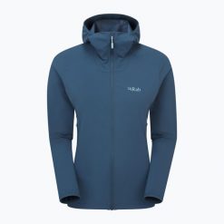 Kurtka softshell damska Rab Borealis Hoody. Niebieskie kurtki damskie RAB, bez wzorów, z softshellu, bez kaptura. Za 459.99 zł.