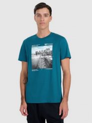 4F T-shirt regular z nadrukiem męski - turkusowy 3XL. Niebieskie t-shirty męskie 4f, m, bez wzorów, z bawełny, bez kołnierzyka. W wyprzedaży za 59.99 zł.