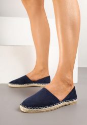 Granatowe Espadryle Ozdobione Wyciętą Cholewką i Plecionką Wommea. Niebieskie espadryle damskie Renee, bez wzorów, bez obcasa, na płaskiej podeszwie. Za 64.99 zł.