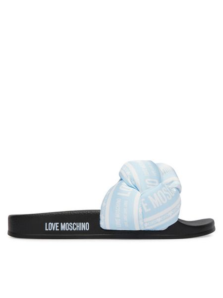 LOVE MOSCHINO Klapki JA28312G0OIW370A Niebieski jasny. Niebieskie klapki damskie Love Moschino, bez wzorów, z materiału, bez obcasa. Za 679.99 zł.