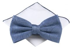 Mucha Męska z Poszetką - Chattier - Niebieska, Delikatny Wzór. Niebieskie krawaty i muchy męskie Chattier, bez wzorów, eleganckie. Za 59.00 zł.