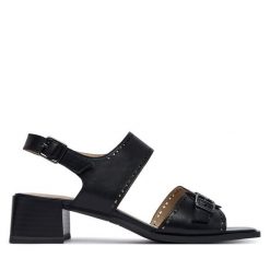 Sandały Caprice. Czarne sandały damskie Caprice, bez wzorów, bez obcasa, na słupku. Za 339.99 zł.