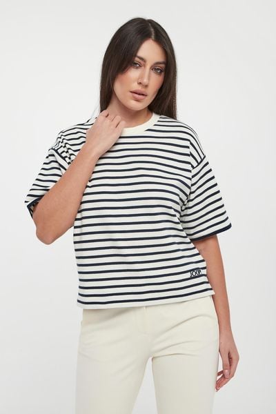 T-shirt damski w paski Tricia JOOP!. T-shirty damskie Joop!, m, bez wzorów, bez kołnierzyka. Za 579.00 zł.