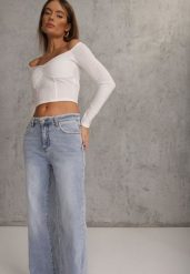 Niebieskie Szerokie Jeansy High Waist z Przeszyciami Tryphile. Niebieskie jeansy damskie Renee, z podwyższonym stanem. Za 119.99 zł.