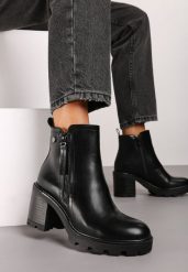 Czarne Botki w Stylu Sztybletów na Obcasie Ozdobione Suwakiem Lerinea. Czarne botki damskie Born2be, z dzianiny, eleganckie, bez obcasa, na obcasie, bez zapięcia. Za 149.99 zł.