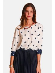 William de Faye Bluzka w kolorze kremowo-granatowym rozmiar: 38. Brązowe bluzki damskie William De Faye, bez wzorów, klasyczne, bez kołnierzyka, bez ramiączek. Za 100.52 zł.