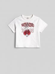 4F T-shirt loose z nadrukiem dziewczęcy - biały 158/164 (12-14 lat). Białe koszulki dziewczęce 4f, m, bez wzorów, z bawełny, bez ramiączek. Za 49.99 zł.