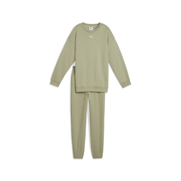 Młodzieżówy dres oversize Loungewear PUMA. Zielona spodnie dresowe damskie Puma, m, bez wzorów, z dresówki. Za 164.99 zł.