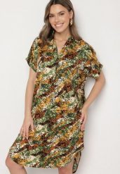 Zielona Pudełkowa Sukienka z Wiskozy w Dekoltem w Serek Rinalissa. Zielone sukienki damskie Born2be, na co dzień, l, bez wzorów, z wiskozy, eleganckie, bez kołnierzyka, bez ramiączek, midi. Za 69.99 zł.