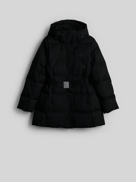 4F Kurtka zimowa puchowa damska - czarna XXL. Czarne kurtki damskie 4f, na zimę, l, bez wzorów, z puchu, bez kaptura. Za 799.99 zł.