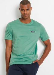T-shirt z kieszonką (2 szt.), z czystej bawełny organicznej. Zielone t-shirty męskie bonprix, l, z aplikacjami, z bawełny, bez kołnierzyka. Za 89.99 zł.