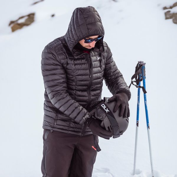 Dlx Zoltan- Męska kurtka puchowa Dlx czarna. Czarne kurtki męskie Trespass, m, bez wzorów, z puchu, sportowe, z kapturem. Za 416.55 zł.