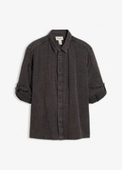 Koszula z miękkiego muślinu. Czarne koszule męskie bonprix, m, bez wzorów, bez kołnierzyka, bez ramiączek. Za 114.99 zł.