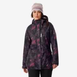 Kurtka snowboardowa damska Dreamscape SNB 100. Czerwone kurtki damskie DREAMSCAPE, l, bez wzorów, z materiału, bez kaptura, narciarskie. Za 299.99 zł.