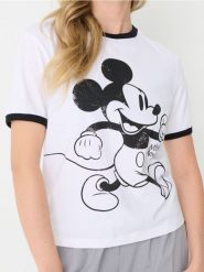 Koszulka z nadrukiem Mickey Mouse - kremowy. Białe t-shirty damskie Sinsay, l, bez wzorów, bez kołnierzyka. W wyprzedaży za 27.99 zł.