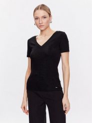 Morgan Bluzka 212-DIWI Czarny Regular Fit. Czarne bluzki damskie Morgan, s, bez wzorów, z syntetyku, bez kołnierzyka, bez ramiączek. Za 139.99 zł.