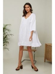 La Compagnie Du Lin Lniana sukienka "Jasmine" w kolorze białym rozmiar: XL. Białe sukienki damskie La Compagnie Du Lin, xl, bez wzorów, ze lnu, bez kołnierzyka, bez ramiączek, mini. Za 187.99 zł.