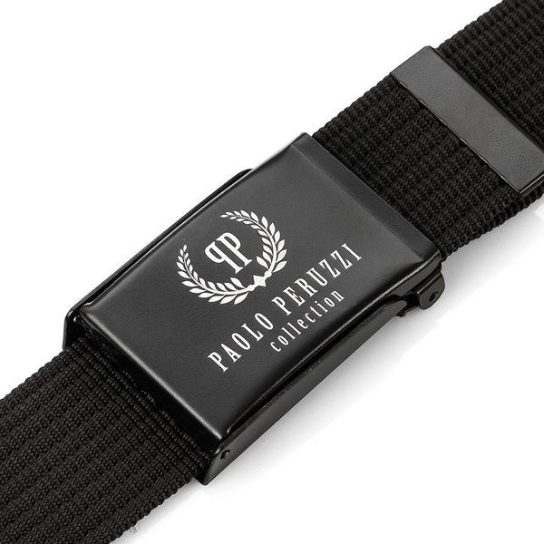 Pasek parciany PAOLO PERUZZI PW-12-105 cm czarny. Czarne paski męskie Paolo Peruzzi, bez wzorów, z materiału. Za 34.00 zł.