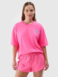 4F T-shirt oversize z nadrukiem damski - fuksja XS. Czerwone t-shirty damskie 4f, xs, bez wzorów, z bawełny, bez kołnierzyka. W wyprzedaży za 39.99 zł.