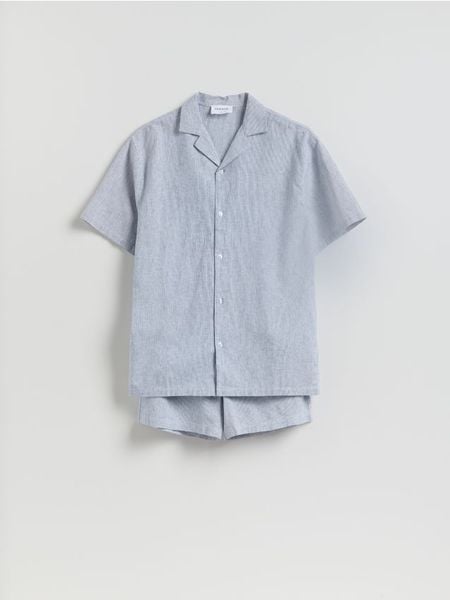 Dwuczęściowa piżama z lnem - jasnoniebieski. Niebieskie piżamy męskie Reserved, l, bez wzorów, z bawełny, bez ramiączek. Za 149.99 zł.