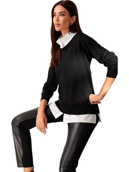 Heine Sweter w kolorze czarno-białym rozmiar: 40. Czarne golfy damskie Heine, z aplikacjami, z wełny, bez ramiączek. Za 122.67 zł.