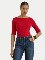 LAUREN RALPH LAUREN Bluzka 200654963200 Czerwony Slim Fit. Czerwone bluzki damskie Lauren Ralph Lauren, xxl, bez wzorów, z bawełny, bez kołnierzyka, bez ramiączek. Za 279.99 zł.