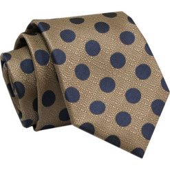 Elegancki, Klasyczny, Męski Krawat -ALTIES - Beż w Granatowe Grochy. Krawaty i muchy męskie Alties, bez wzorów, z tkaniny, eleganckie. Za 49.00 zł.