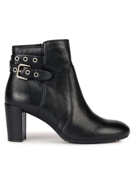 Geox Botki D Loisia D36QNA 000LM C9999 Czarny. Czarne botki damskie Geox, ze skóry, bez obcasa, na słupku, bez zapięcia. Za 479.99 zł.