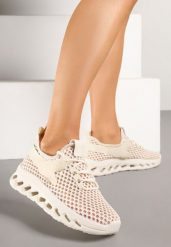 Beżowe Buty Sportowe Sneakersy Siateczkowe na Tłoczonej Platformie Lurilia. Brązowe buty sportowe na co dzień damskie Renee, bez wzorów, z jeansu. Za 59.99 zł.