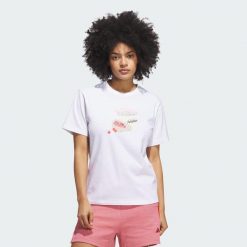 Koszulka Farmers Market Graphic. Białe bluzki damskie Adidas, m, bez wzorów, z bawełny, bez ramiączek. Za 109.00 zł.