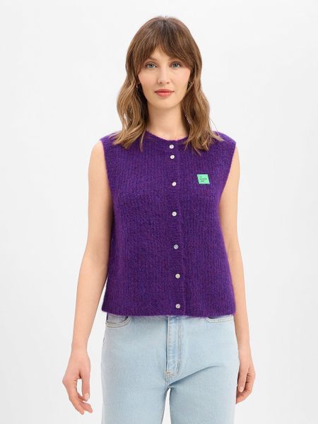 American vintage Damska kamizelka z dzianiny z alpaką i wełną - East Kobiety Sztuczne włókno lila marmurkowy, S. Kamizelki damskie American vintage, s, z dzianiny. Za 729.95 zł.