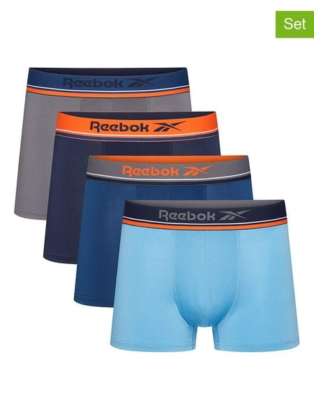 Reebok Bokserki (4 pary) w kolorze granatowo-błękitno-szarym rozmiar: XL. Niebieskie bokserki męskie Reebok, bez wzorów. Za 126.45 zł.