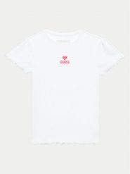 Guess T-Shirt K4YI14 KBZP4 Biały Regular Fit. Białe koszulki dziewczęce Guess, z aplikacjami, z bawełny, bez ramiączek. Za 49.99 zł.