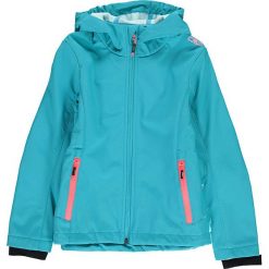 Kurtka softshellowa w kolorze błękitnym. Niebieskie kurtki i płaszcze chłopięce CMP Kids, bez wzorów, z materiału, bez kaptura. W wyprzedaży za 112.95 zł.