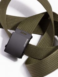 Pasek męski parciany z regulowaną klamrą - zielony. Zielone paski męskie Ombre Clothing, bez wzorów, z lakierowanej skóry. W wyprzedaży za 52.49 zł.