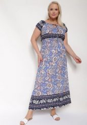 Fioletowa Bawełniana Sukienka z Gumką w Talii i Wiązanym Dekoltem Emetta. Fioletowe sukienki damskie Born2be, na co dzień, l, bez wzorów, z bawełny, eleganckie, bez kołnierzyka, bez ramiączek, maxi, rozkloszowane. Za 49.99 zł.