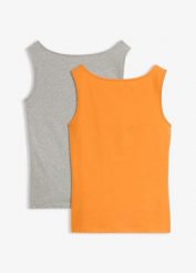 Tank top z dekoltem łódką, 2 szt. Szare topy damskie bonprix, uniwersalny, bez wzorów, bez kołnierzyka. Za 55.98 zł.